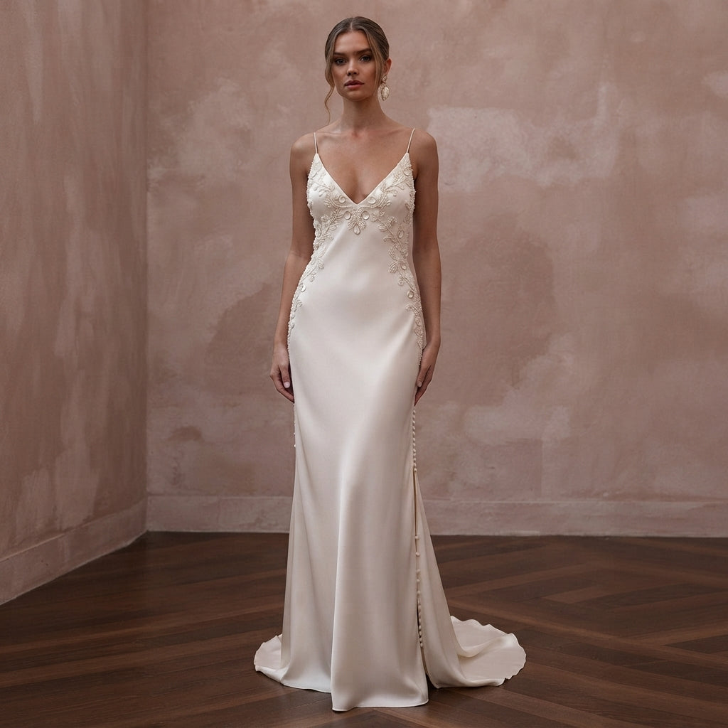 Minimalist Cream Silk Slip Dress for Tropical Vow Renewal Main image