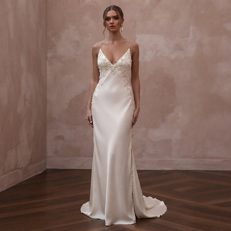 Minimalist Cream Silk Slip Dress for Tropical Vow Renewal