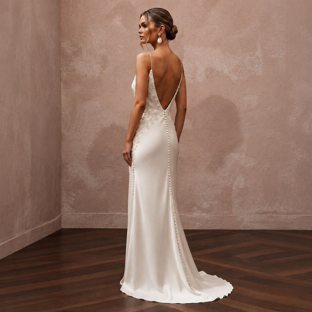 Minimalist Cream Silk Slip Dress for Tropical Vow Renewal - Apparel & Accessories > Clothing > Wedding & Bridal Party Dresses > Wedding Dresses - Mignonette Bridal