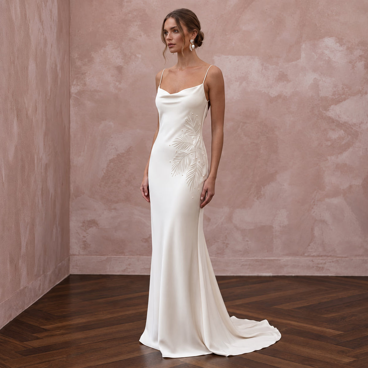Minimalist Cream Silk Slip Wedding Dress for Tropical Vow Renewal