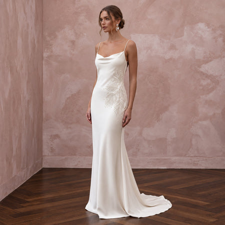 Minimalist Cream Silk Slip Wedding Dress for Tropical Vow Renewal