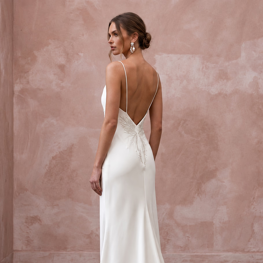 Minimalist Cream Silk Slip Wedding Dress for Tropical Vow Renewal