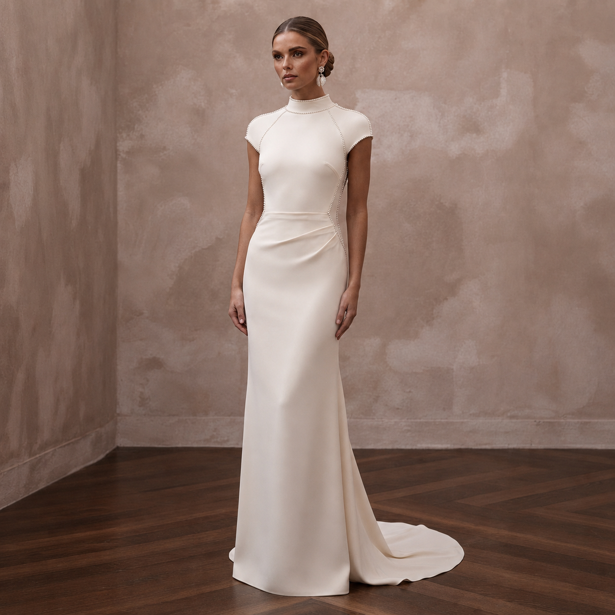 Minimalist Cream Stretch Georgette T-Shirt Gown for Elopement