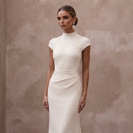 Minimalist Cream Stretch Georgette T-Shirt Gown for Elopement