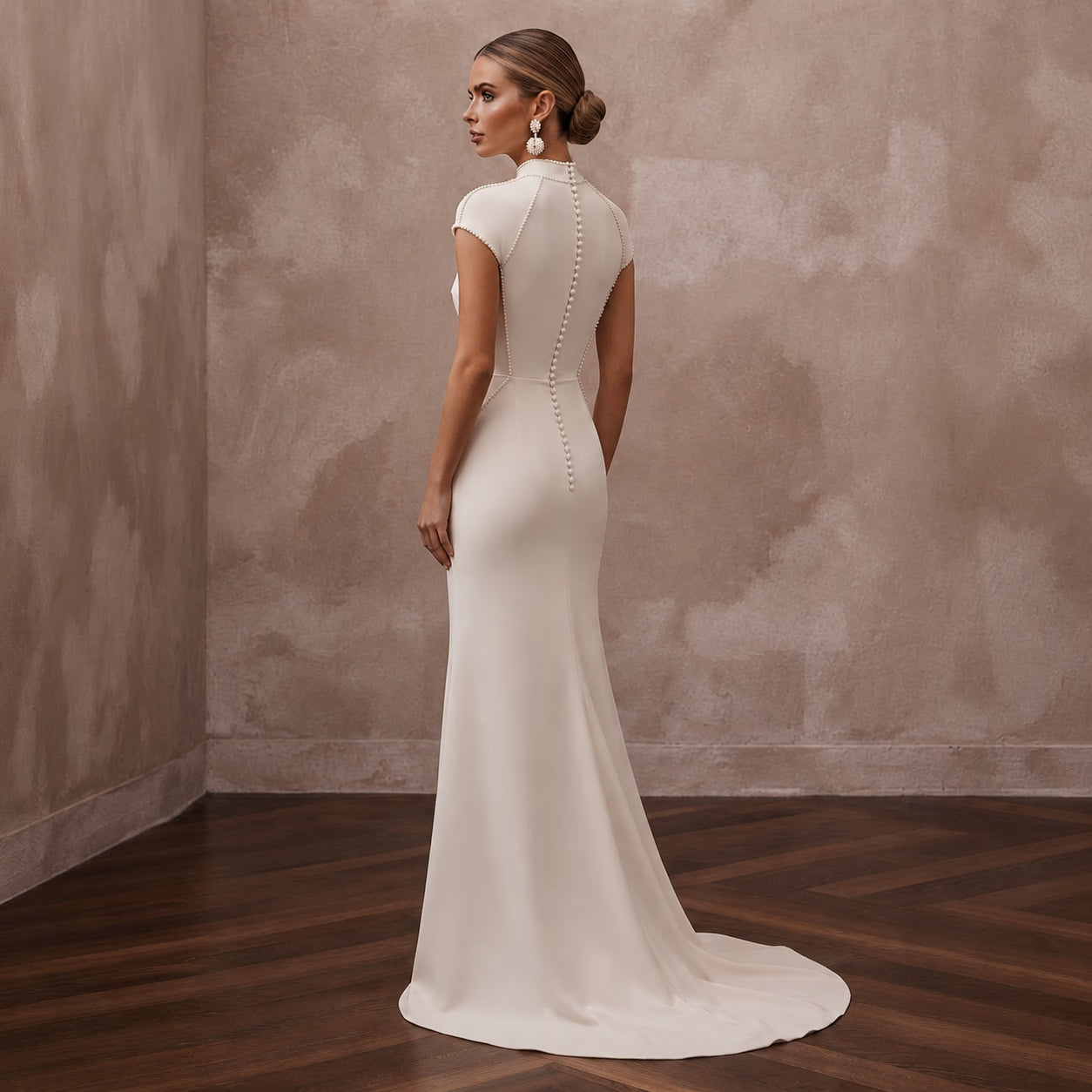 Minimalist Cream Stretch Georgette T-Shirt Gown for Elopement Secondary image