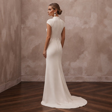 Minimalist Cream Stretch Georgette T - Shirt Gown for Elopement - Apparel & Accessories > Clothing > Wedding & Bridal Party Dresses > Wedding Dresses - Mignonette Bridal