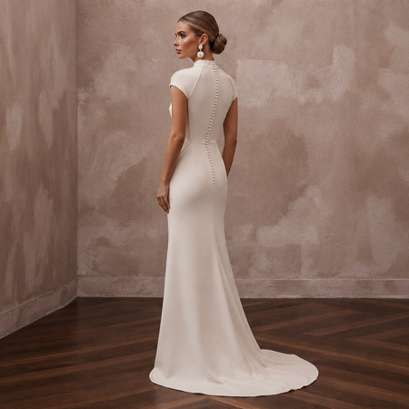 Minimalist Cream Stretch Georgette T-Shirt Gown for Elopement