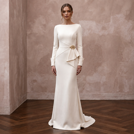 Minimalist Cream Stretch Wool Crepe Long Sleeve for City Hall