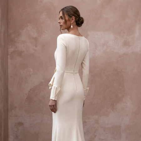 Minimalist Cream Stretch Wool Crepe Long Sleeve for City Hall