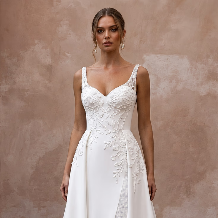 Minimalist Crepe A - Line Wedding Dress for a Courthouse Wedding - Apparel & Accessories > Clothing > Wedding & Bridal Party Dresses > Wedding Dresses - Mignonette Bridal