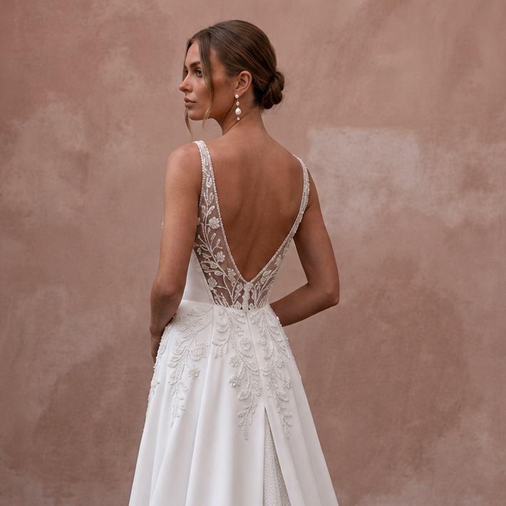 Minimalist Crepe A-Line Wedding Dress for a Courthouse Wedding