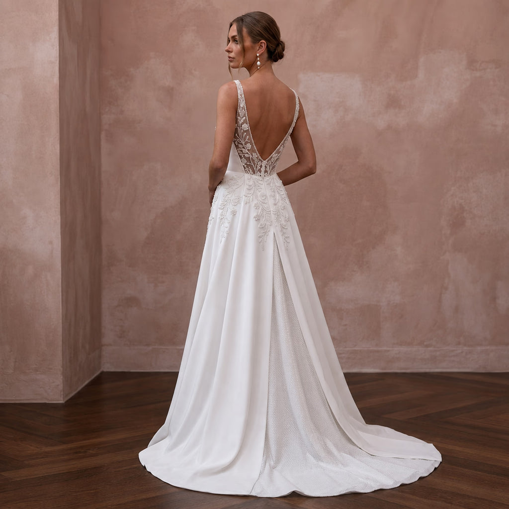 Minimalist Crepe A - Line Wedding Dress for a Courthouse Wedding - Apparel & Accessories > Clothing > Wedding & Bridal Party Dresses > Wedding Dresses - Mignonette Bridal