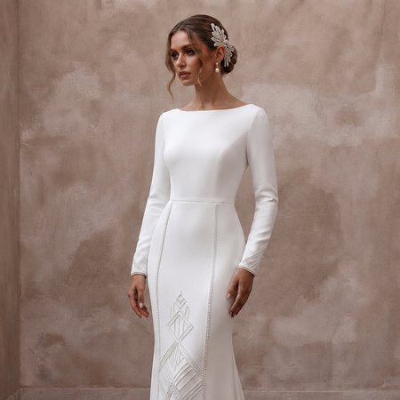 Minimalist Crepe Bridal Dress for a City Hall Elopement - Apparel & Accessories > Clothing > Wedding & Bridal Party Dresses > Wedding Dresses - Mignonette Bridal
