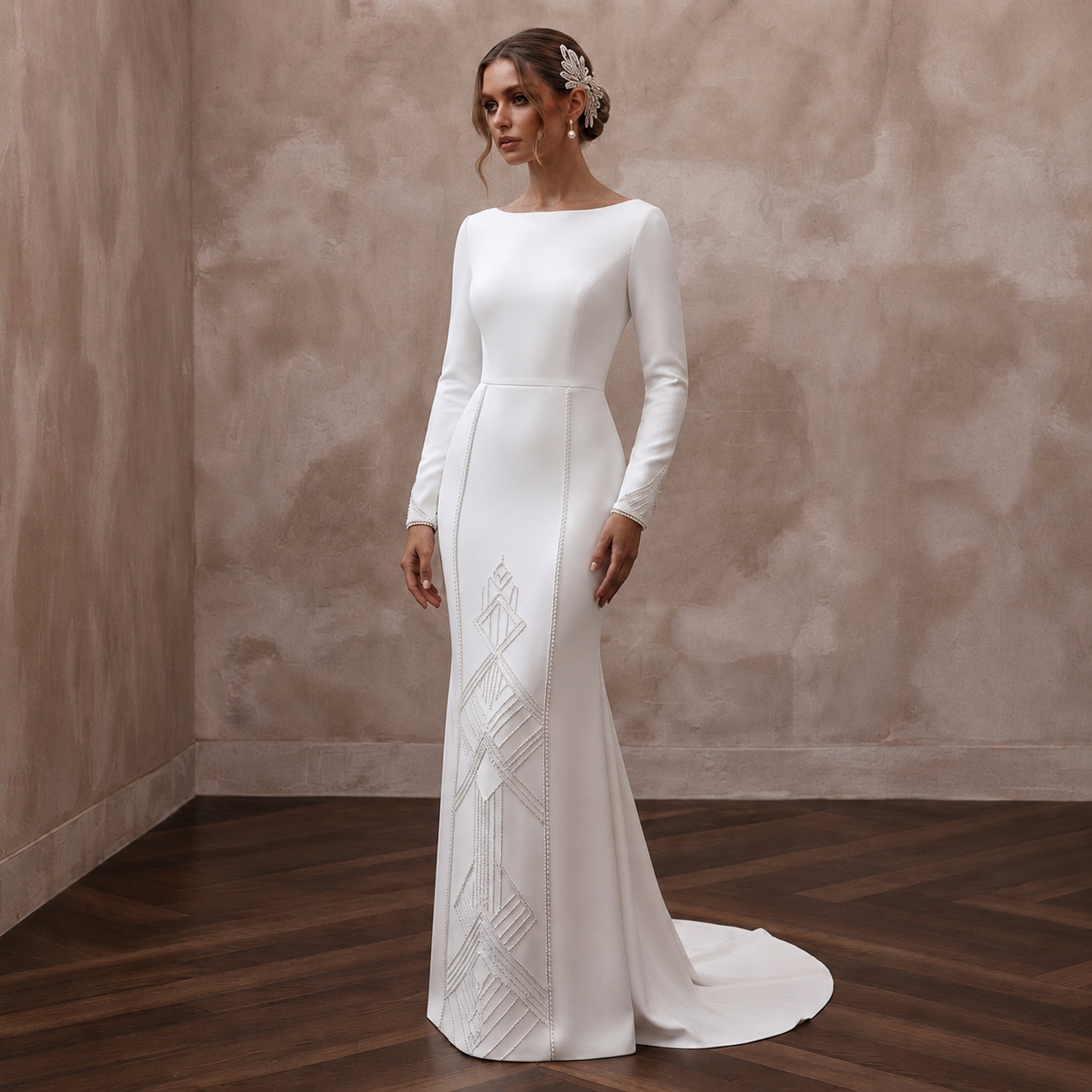Minimalist Crepe Bridal Dress for a City Hall Elopement - Apparel & Accessories > Clothing > Wedding & Bridal Party Dresses > Wedding Dresses - Mignonette Bridal
