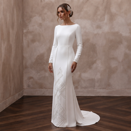 Minimalist Crepe Bridal Dress for a City Hall Elopement - Apparel & Accessories > Clothing > Wedding & Bridal Party Dresses > Wedding Dresses - Mignonette Bridal