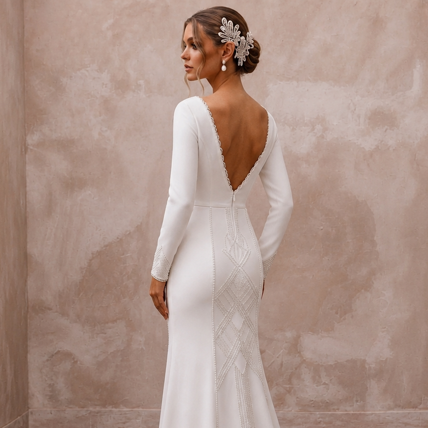 Minimalist Crepe Bridal Dress for a City Hall Elopement - Apparel & Accessories > Clothing > Wedding & Bridal Party Dresses > Wedding Dresses - Mignonette Bridal