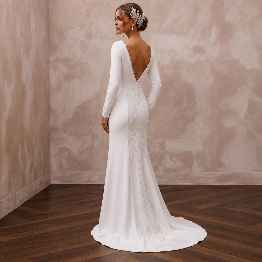 Minimalist Crepe Bridal Dress for a City Hall Elopement - Apparel & Accessories > Clothing > Wedding & Bridal Party Dresses > Wedding Dresses - Mignonette Bridal