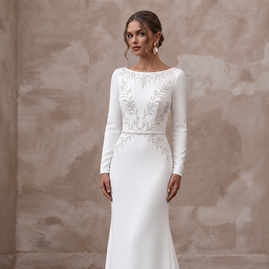 Minimalist Crepe Bridal Dress for a Garden Wedding