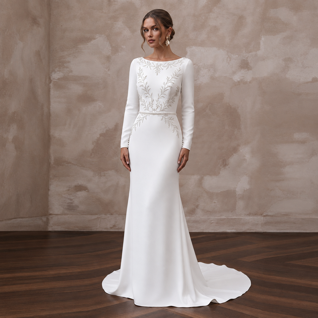 Minimalist Crepe Bridal Dress for a Garden Wedding