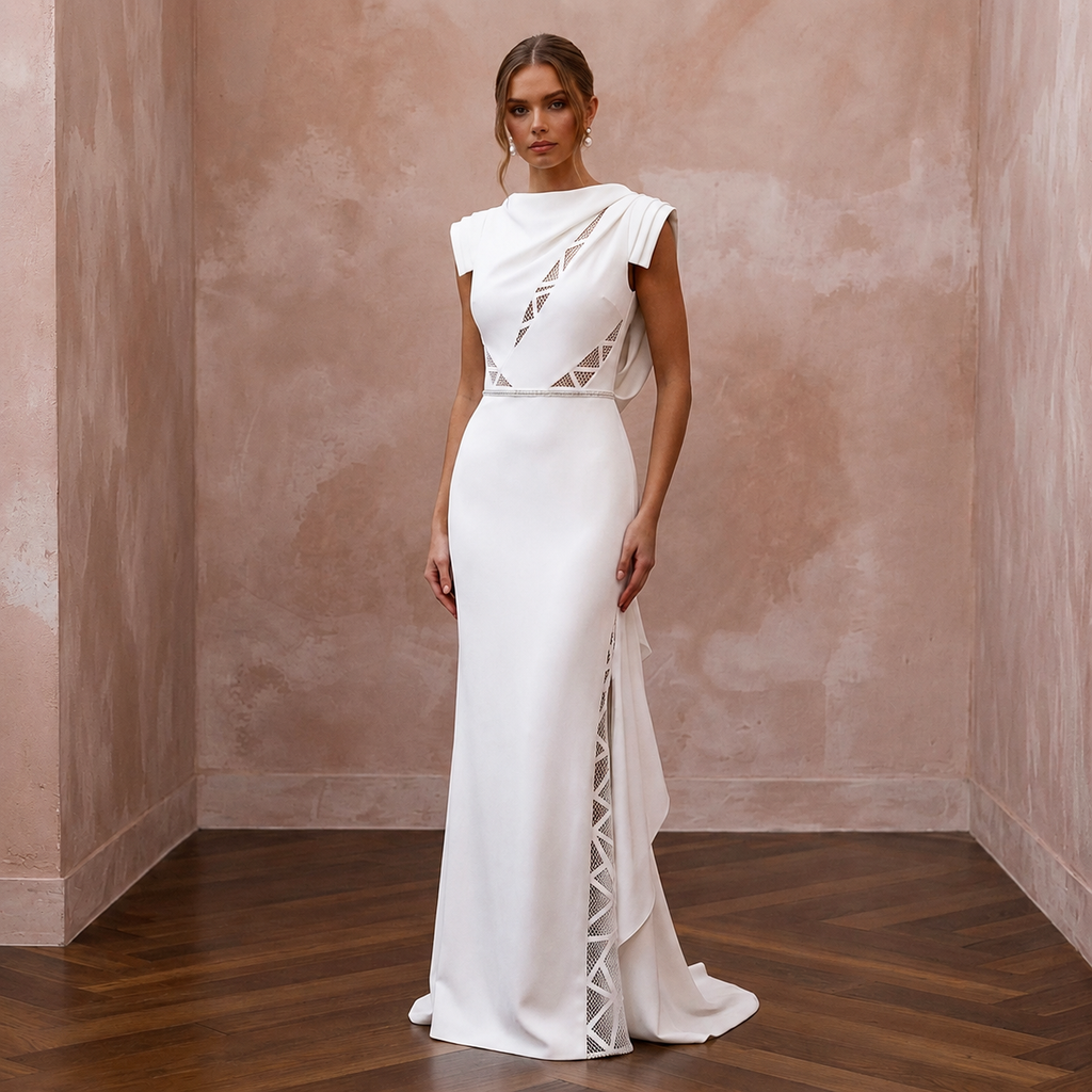 Minimalist Crepe Bridal Gown for a Civil Ceremony - Apparel & Accessories > Clothing > Wedding & Bridal Party Dresses > Wedding Dresses - Mignonette Bridal