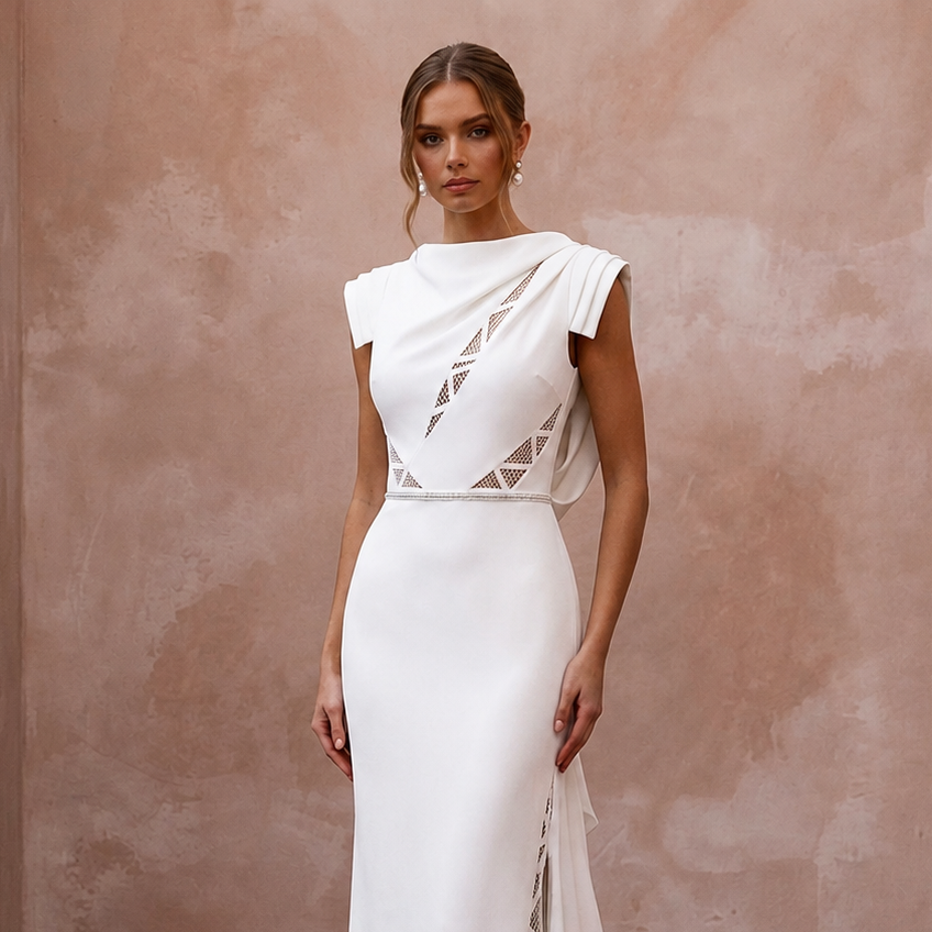 Minimalist Crepe Bridal Gown for a Civil Ceremony - Apparel & Accessories > Clothing > Wedding & Bridal Party Dresses > Wedding Dresses - Mignonette Bridal