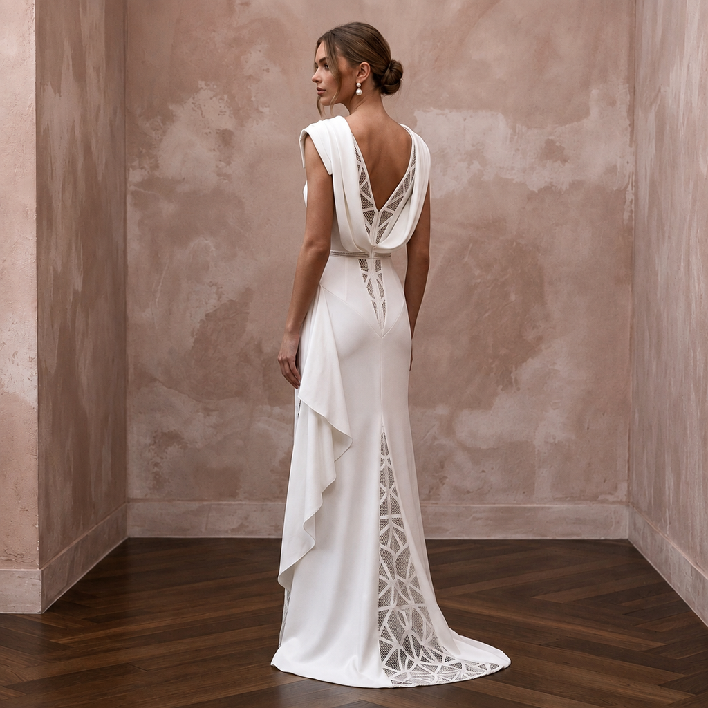 Minimalist Crepe Bridal Gown for a Civil Ceremony - Apparel & Accessories > Clothing > Wedding & Bridal Party Dresses > Wedding Dresses - Mignonette Bridal