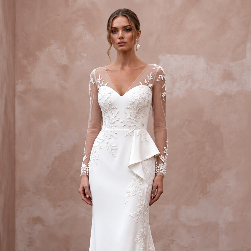 Minimalist Crepe Bridal Gown with Chapel Train