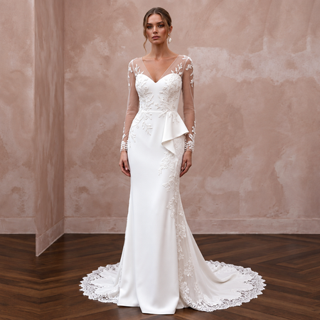 Minimalist Crepe Bridal Gown with Chapel Train