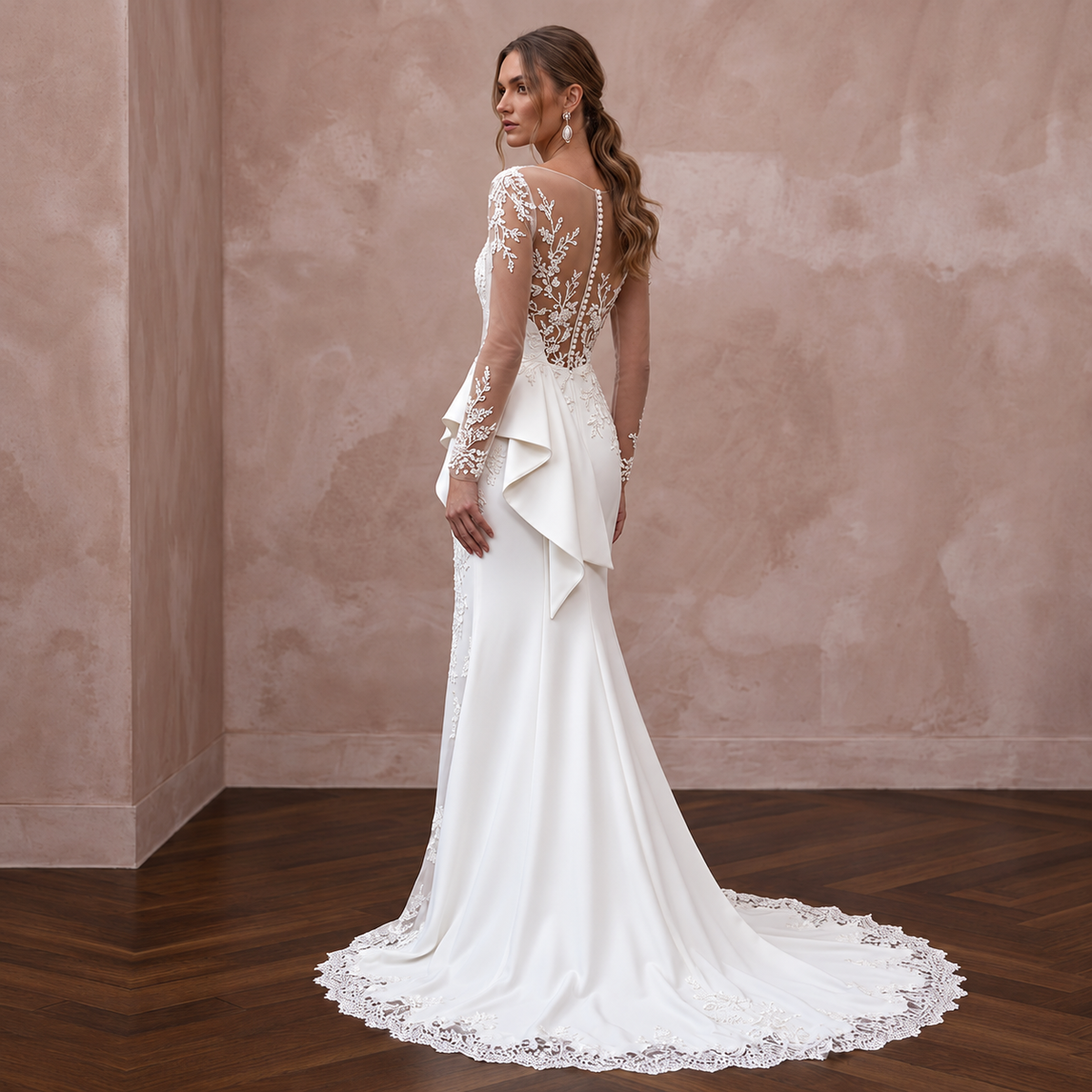 Minimalist Crepe Bridal Gown with Chapel Train