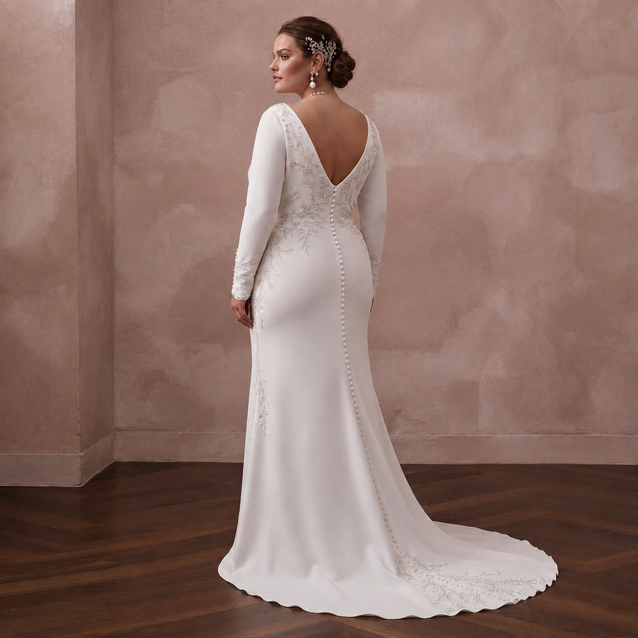 Minimalist Crepe Column Wedding Dress with Long Sleeves Secondary image