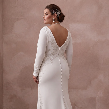Minimalist Crepe Column Wedding Dress with Long Sleeves - Apparel & Accessories > Clothing > Wedding & Bridal Party Dresses > Wedding Dresses - Mignonette Bridal