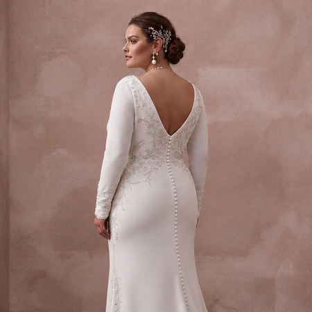 Minimalist Crepe Column Wedding Dress with Long Sleeves - Apparel & Accessories > Clothing > Wedding & Bridal Party Dresses > Wedding Dresses - Mignonette Bridal