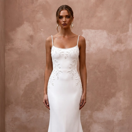 Minimalist Crepe Mermaid Wedding Dress with Spaghetti Straps - Apparel & Accessories > Clothing > Wedding & Bridal Party Dresses > Wedding Dresses - Mignonette Bridal