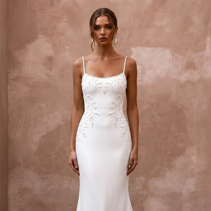 Minimalist Crepe Mermaid Wedding Dress with Spaghetti Straps