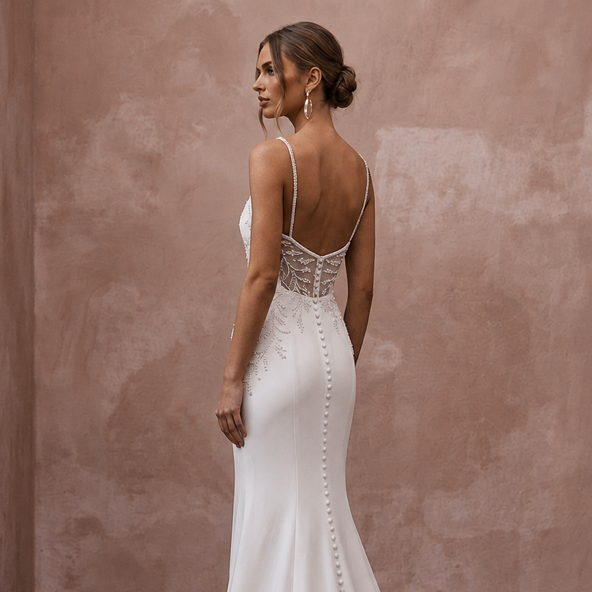 Minimalist Crepe Mermaid Wedding Dress with Spaghetti Straps