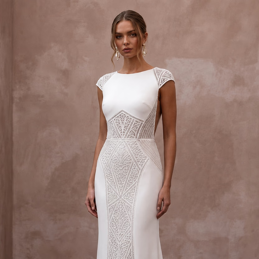 Minimalist Crepe Open Back Wedding Dress with Sheath Silhouette
