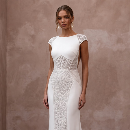 Minimalist Crepe Open Back Wedding Dress with Sheath Silhouette
