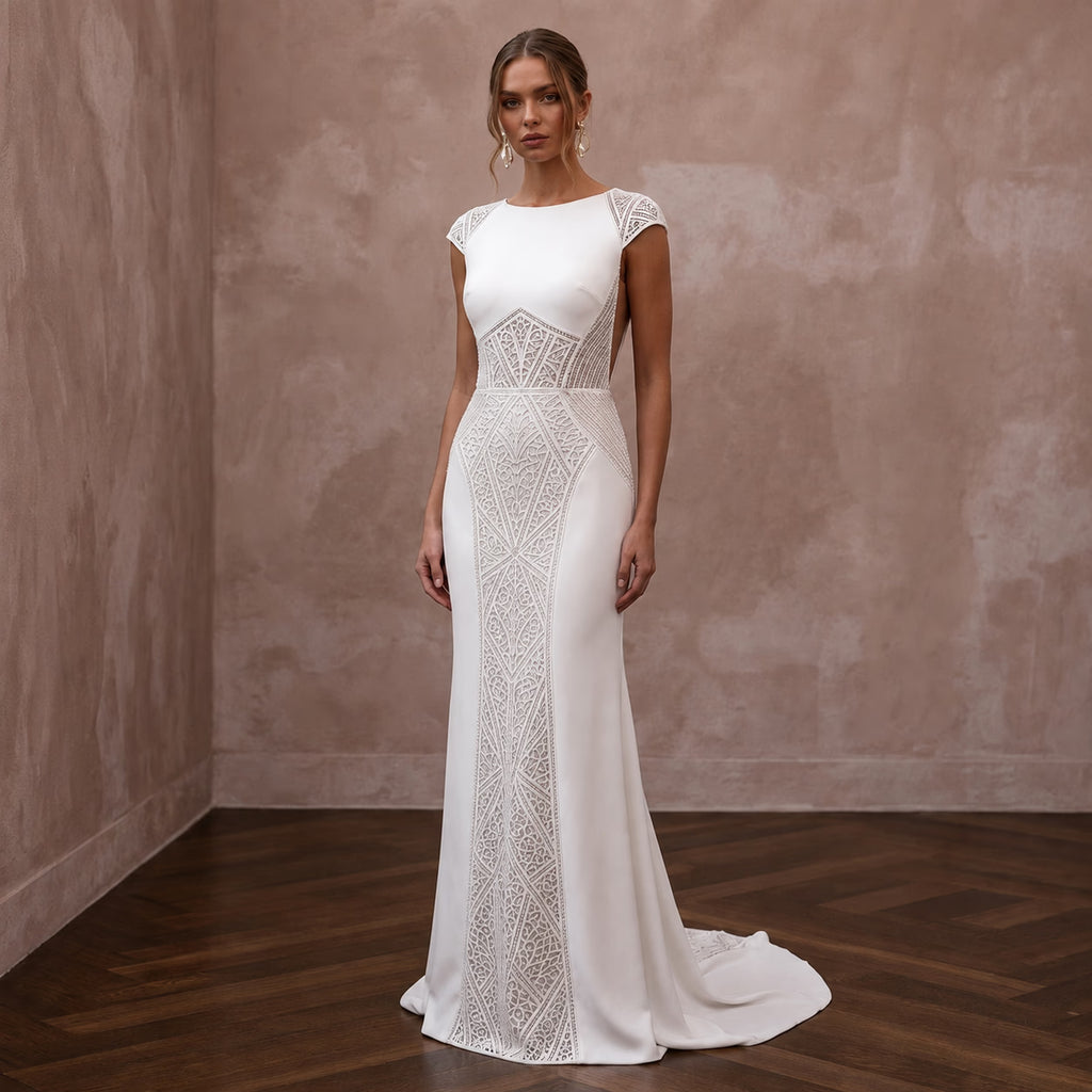 Minimalist Crepe Open Back Wedding Dress with Sheath Silhouette