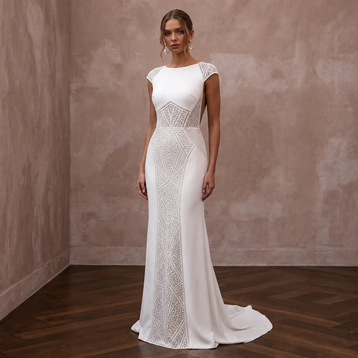 Minimalist Crepe Open Back Wedding Dress with Sheath Silhouette