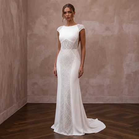 Minimalist Crepe Open Back Wedding Dress with Sheath Silhouette