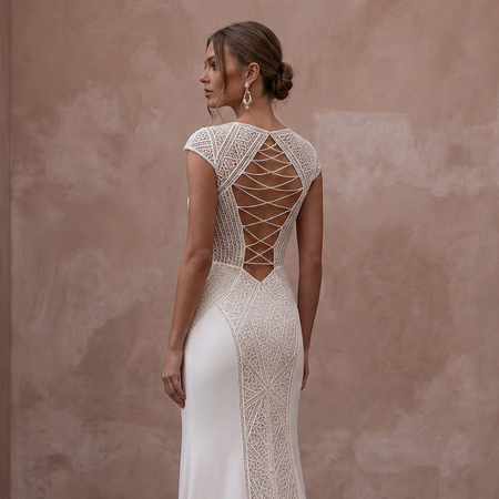 Minimalist Crepe Open Back Wedding Dress with Sheath Silhouette