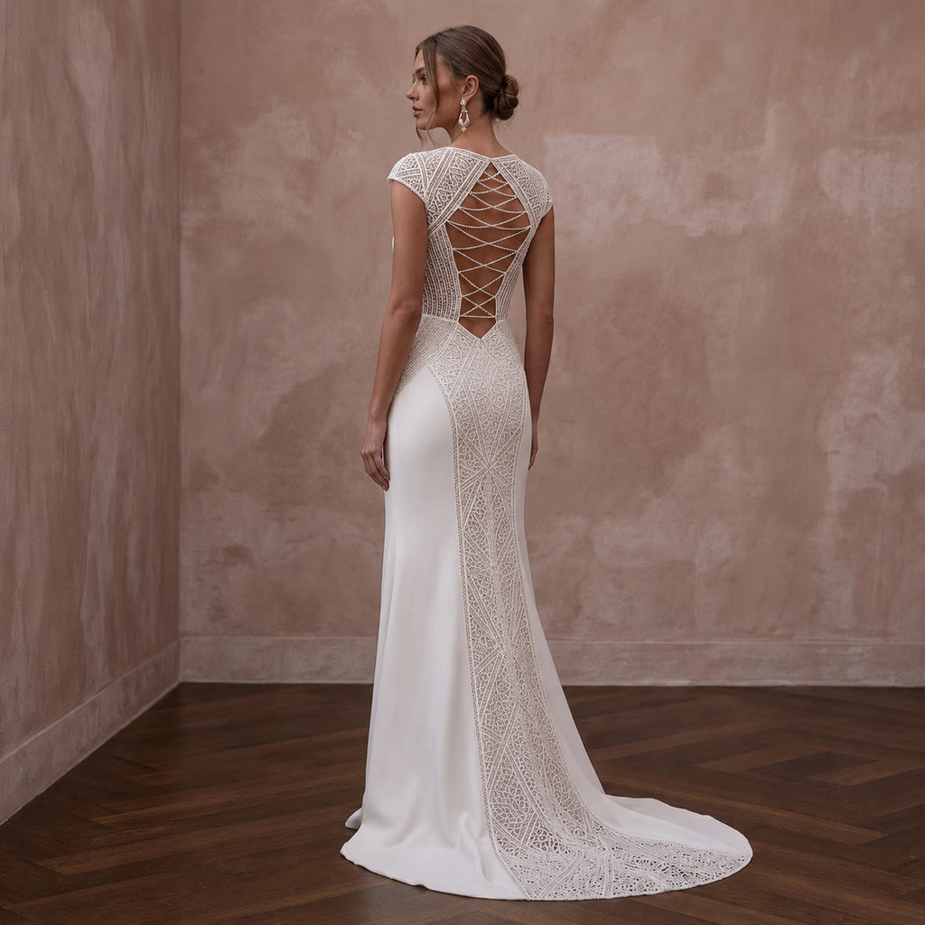 Minimalist Crepe Open Back Wedding Dress with Sheath Silhouette