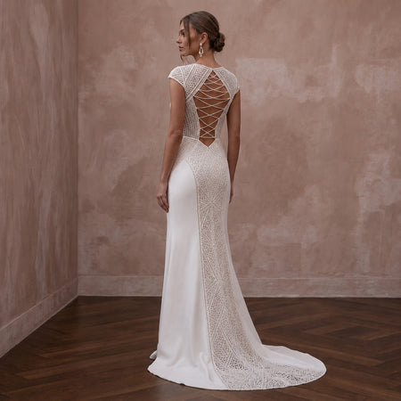 Minimalist Crepe Open Back Wedding Dress with Sheath Silhouette