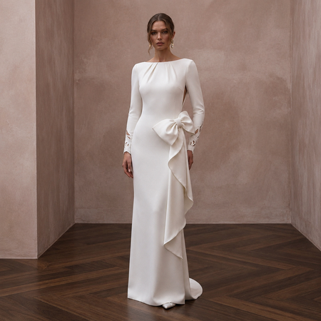 Minimalist Crepe Reception Wedding Gown - Apparel & Accessories > Clothing > Wedding & Bridal Party Dresses > Wedding Dresses - Mignonette Bridal