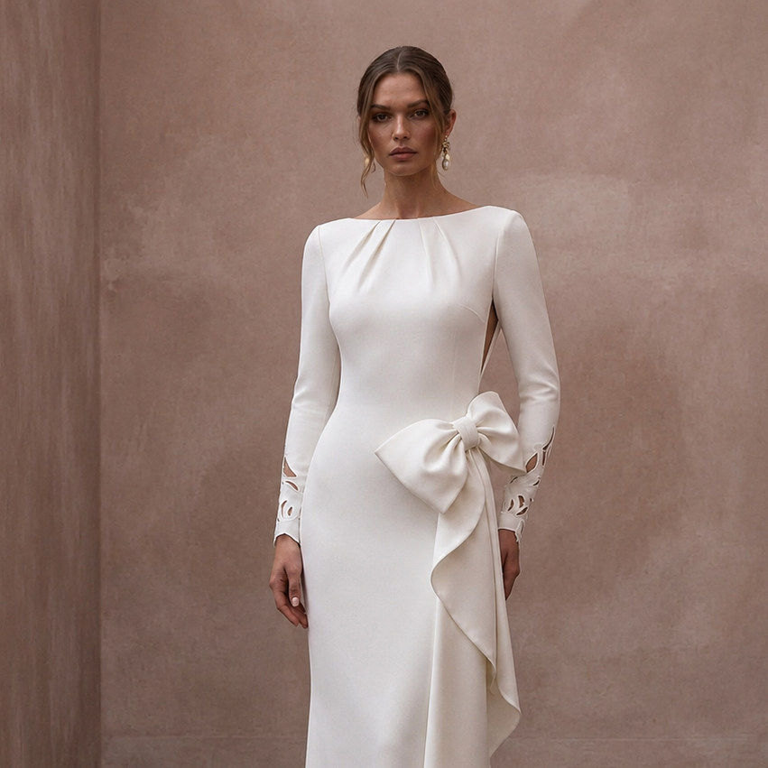 Minimalist Crepe Reception Wedding Gown - Apparel & Accessories > Clothing > Wedding & Bridal Party Dresses > Wedding Dresses - Mignonette Bridal
