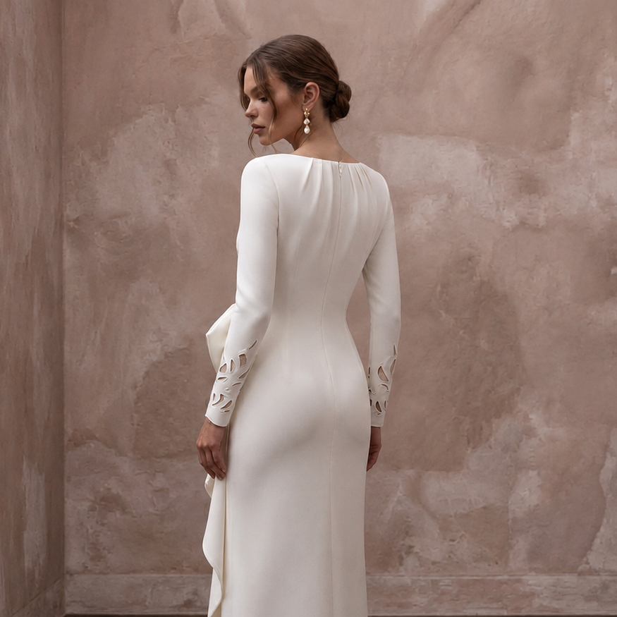 Minimalist Crepe Reception Wedding Gown - Apparel & Accessories > Clothing > Wedding & Bridal Party Dresses > Wedding Dresses - Mignonette Bridal
