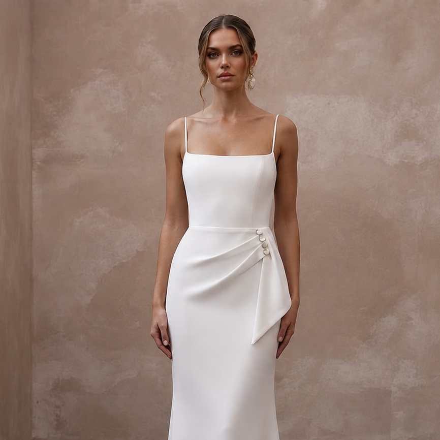 Minimalist Crepe Sheath Wedding Dress for a Civil Wedding
