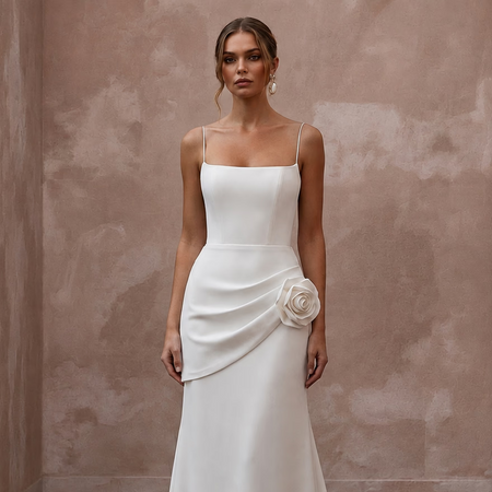 Minimalist Crepe Wedding Dress for a Destination Elopement - Apparel & Accessories > Clothing > Wedding & Bridal Party Dresses > Wedding Dresses - Mignonette Bridal