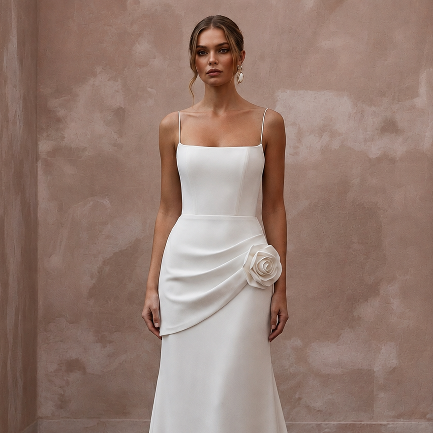 Minimalist Crepe Wedding Dress for a Destination Elopement