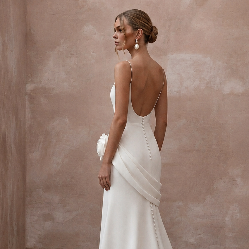 Minimalist Crepe Wedding Dress for a Destination Elopement